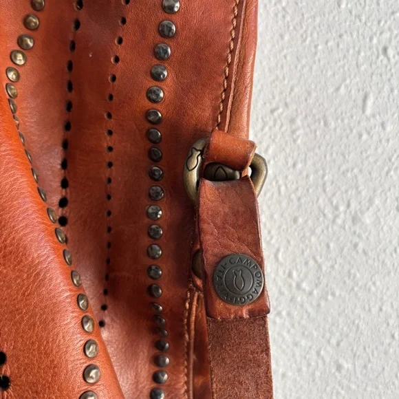 Campomaggi 100% Leather Tan Studded Tote Bag w/ Strap - Picture 10 of 13